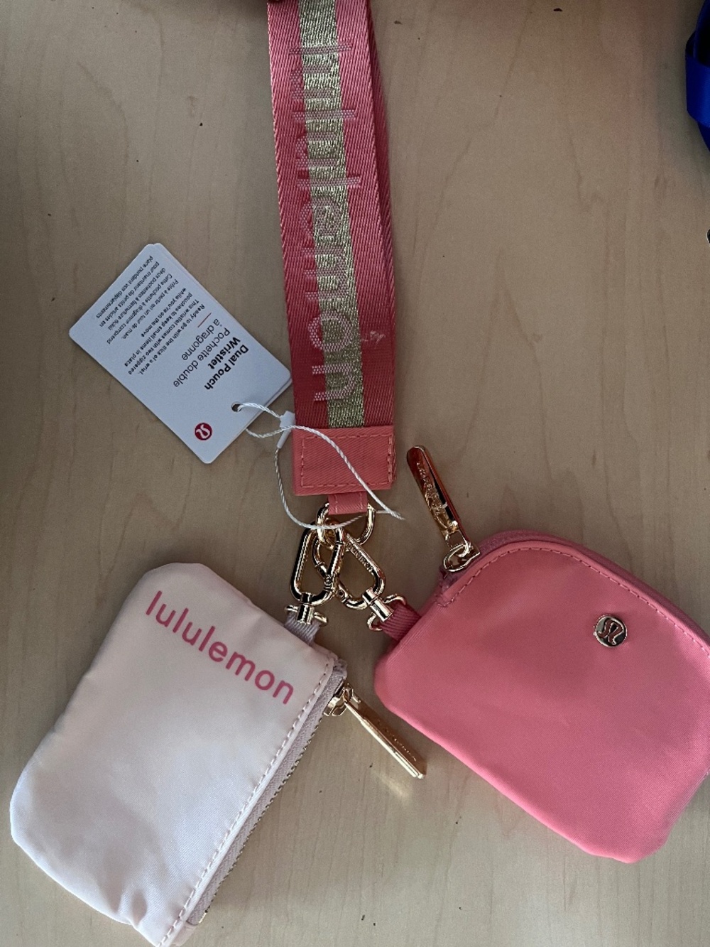Lululemon athletica pink dual pouch coin mini purse keychain